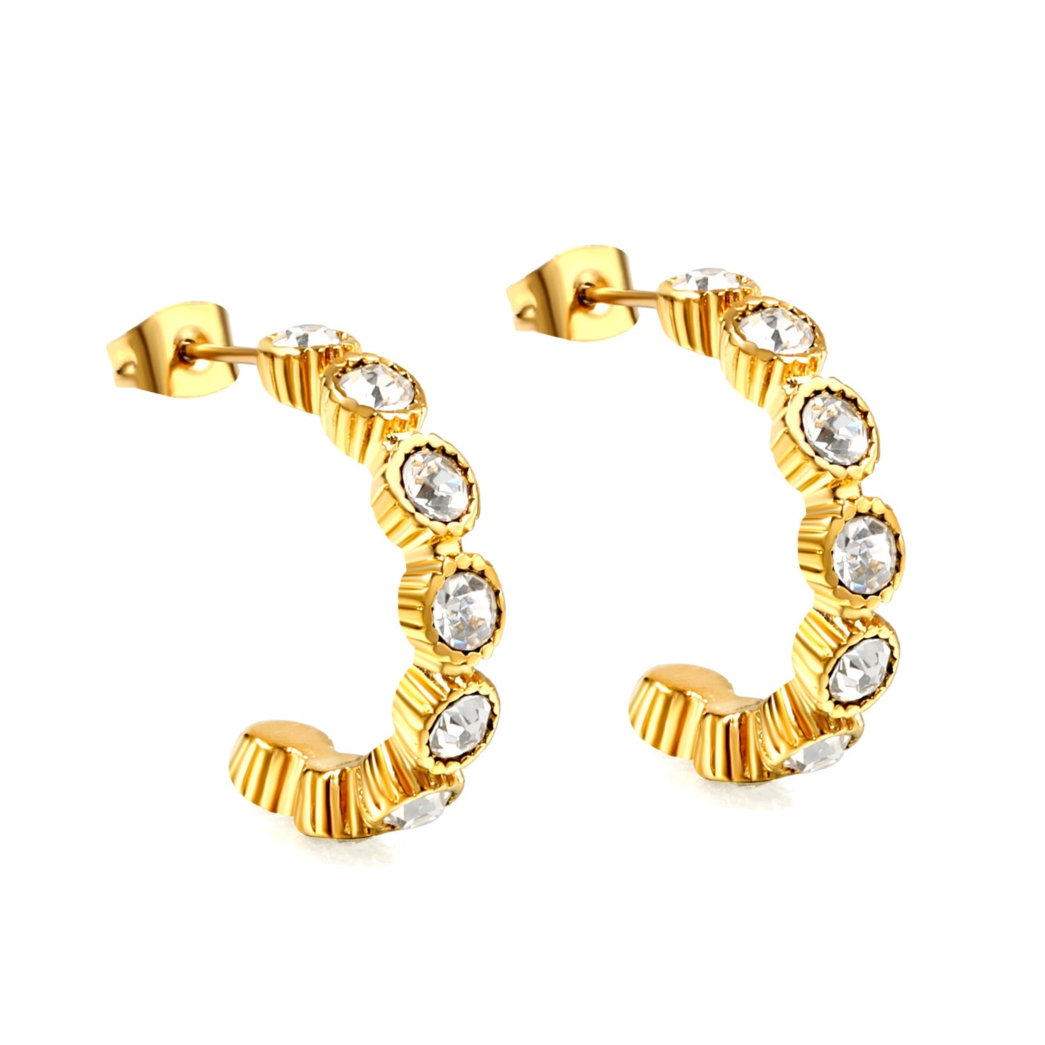 C shape with 8 round white diamonds ear clips 4.7*24mm asonjewelry