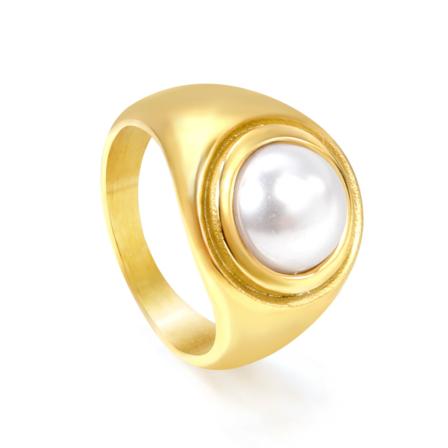 Cast Ring & Round White Pearl Ring asonjewelry