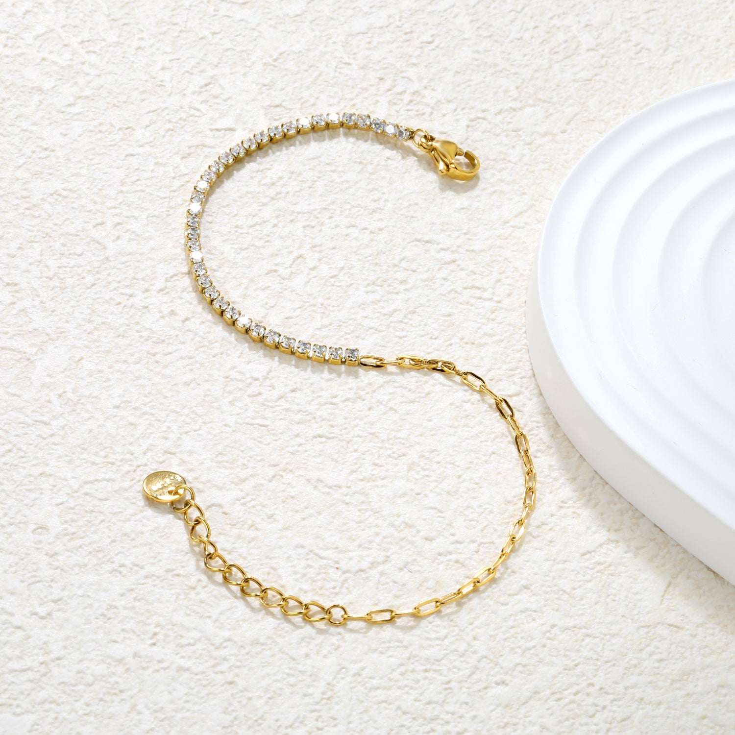 2mm white/black/purple/pink/light blue four-prong round zirconia 18+3cm+6mm round pendant bracelet, gold asonjewelry