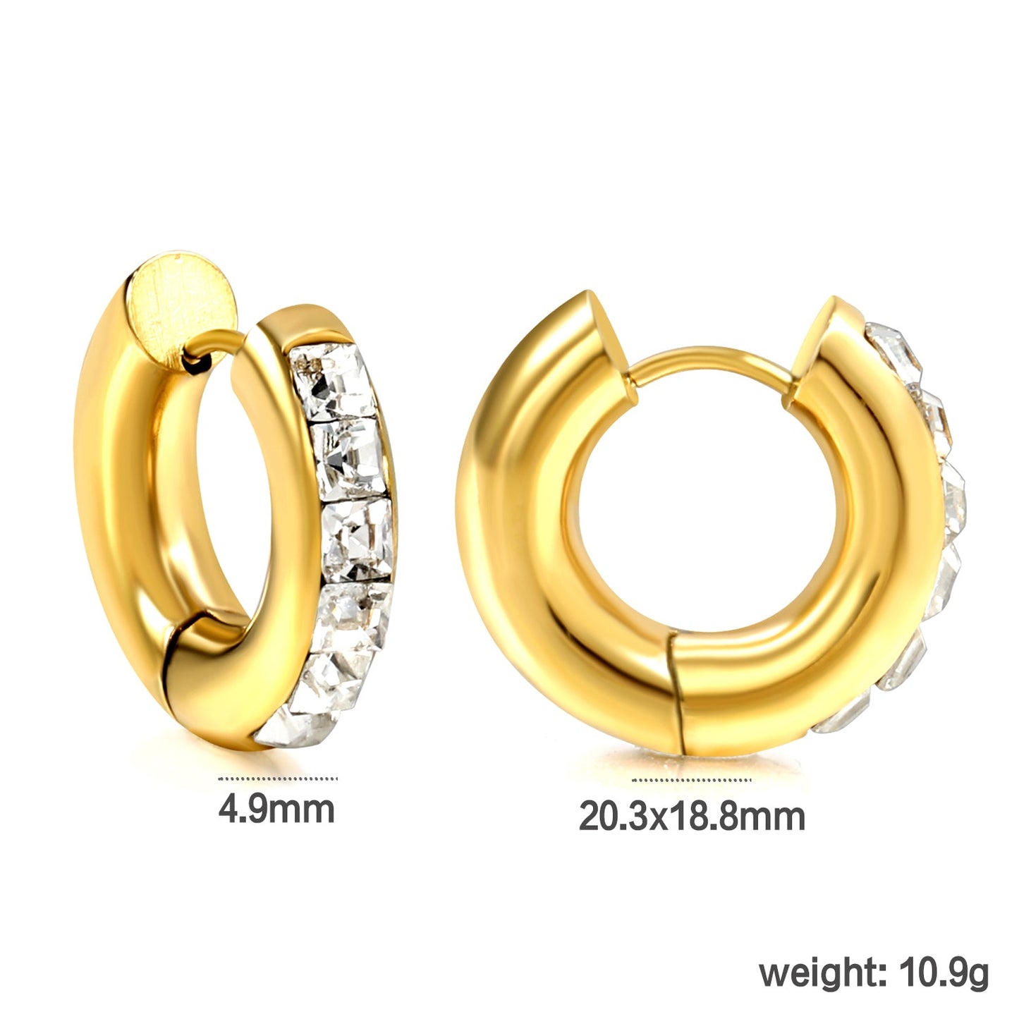 Round with 6 Square White Diamonds Earrings 4.9*20.3mm asonjewelry