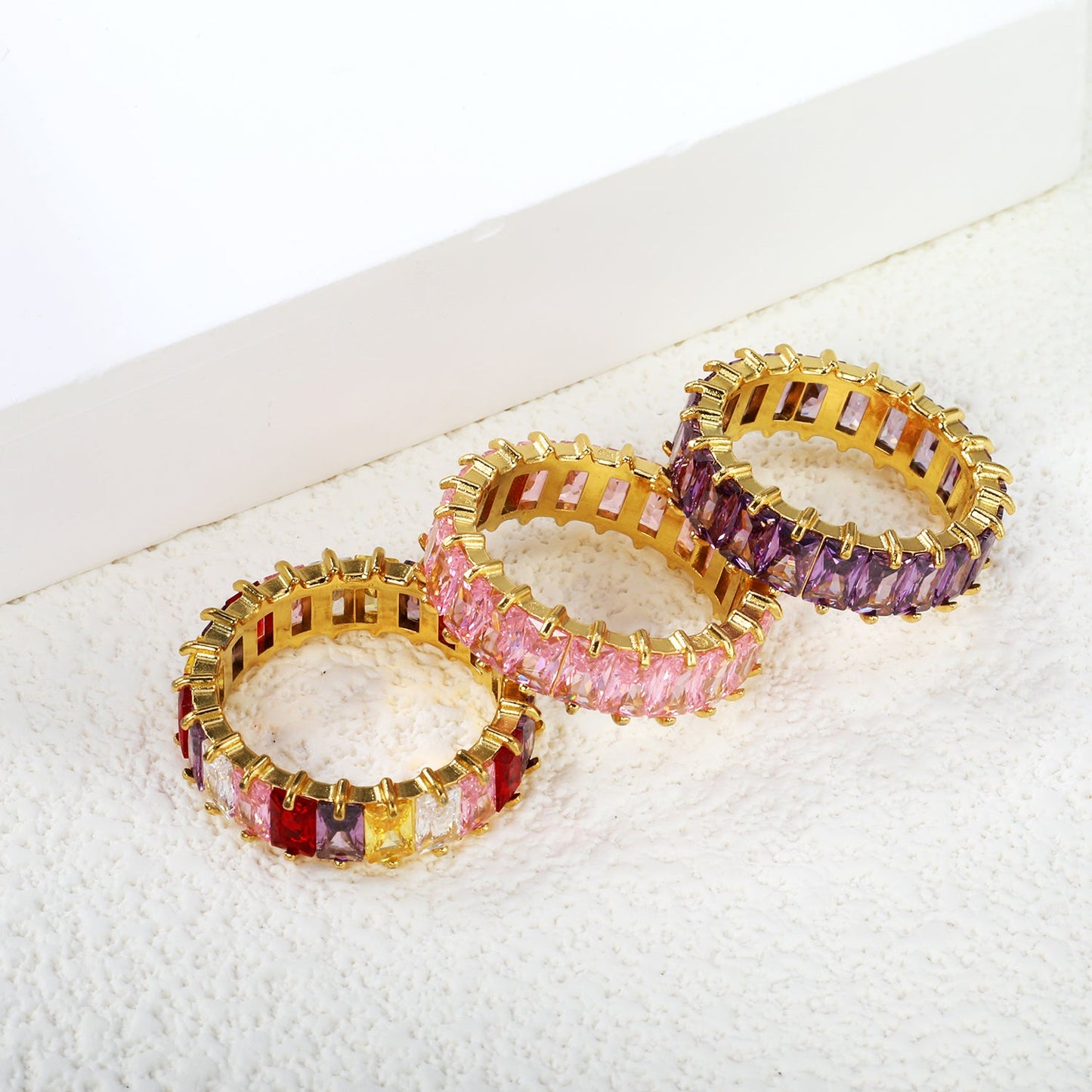 5*3mm rectangle purple/pink/mixed zirconia solitaire ring gold color asonjewelry