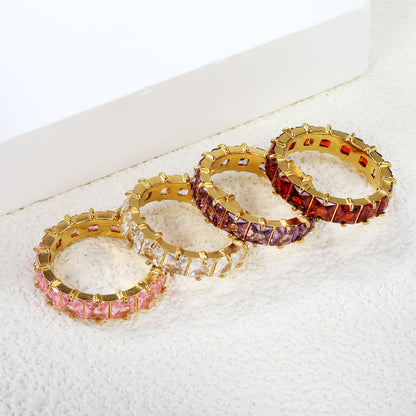 4mm square white/purple/red/pink zirconium solitaire ring gold color asonjewelry