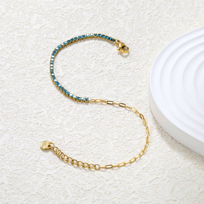 2mm white/black/purple/pink/light blue four-prong round zirconia 18+3cm+6mm round pendant bracelet, gold asonjewelry