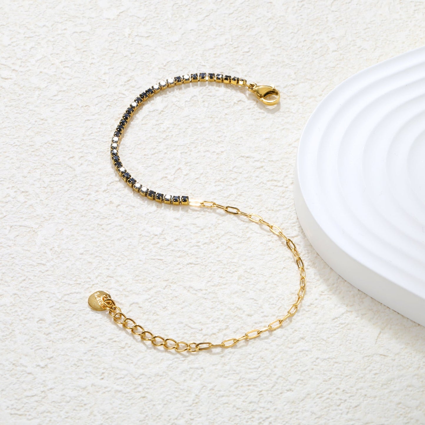 2mm white/black/purple/pink/light blue four-prong round zirconia 18+3cm+6mm round pendant bracelet, gold asonjewelry