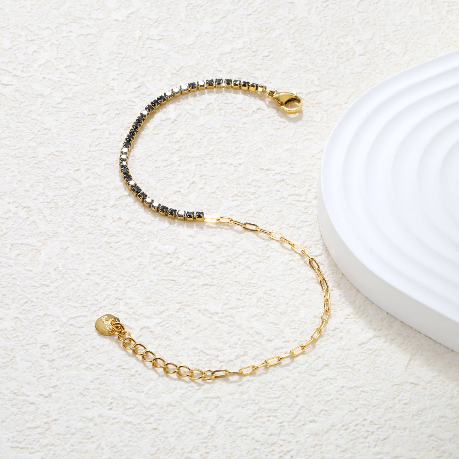 2mm white/black/purple/pink/light blue four-prong round zirconia 18+3cm+6mm round pendant bracelet, gold asonjewelry