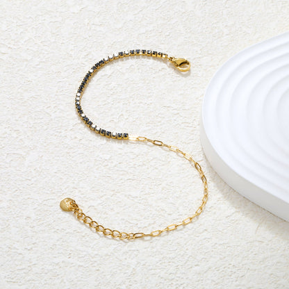 2mm white/black/purple/pink/light blue four-prong round zirconia 18+3cm+6mm round pendant bracelet, gold asonjewelry