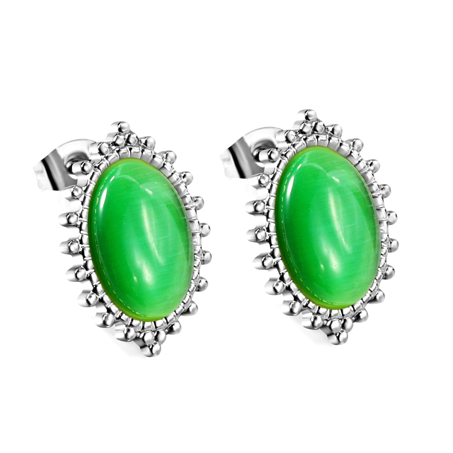 Loose Bead Edge Oval with White / Black / Red / Green Cat's Eye Stones Earrings 14.8*21mm asonjewelry