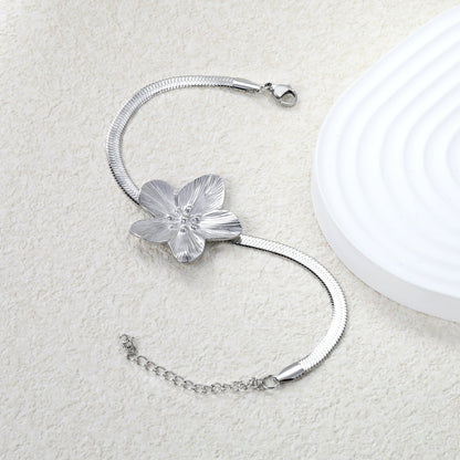 30.2 x 32.4 mm large flower pendant 4 mm snake chain 17 + 5 cm bracelet Steel color/gold color asonjewelry