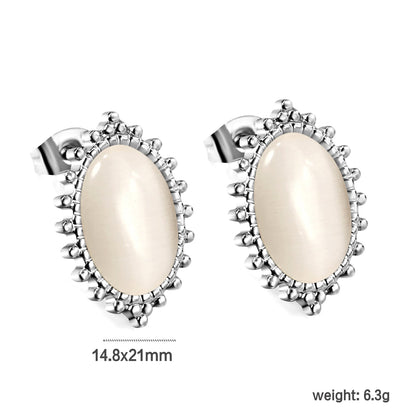 Loose Bead Edge Oval with White / Black / Red / Green Cat's Eye Stones Earrings 14.8*21mm asonjewelry