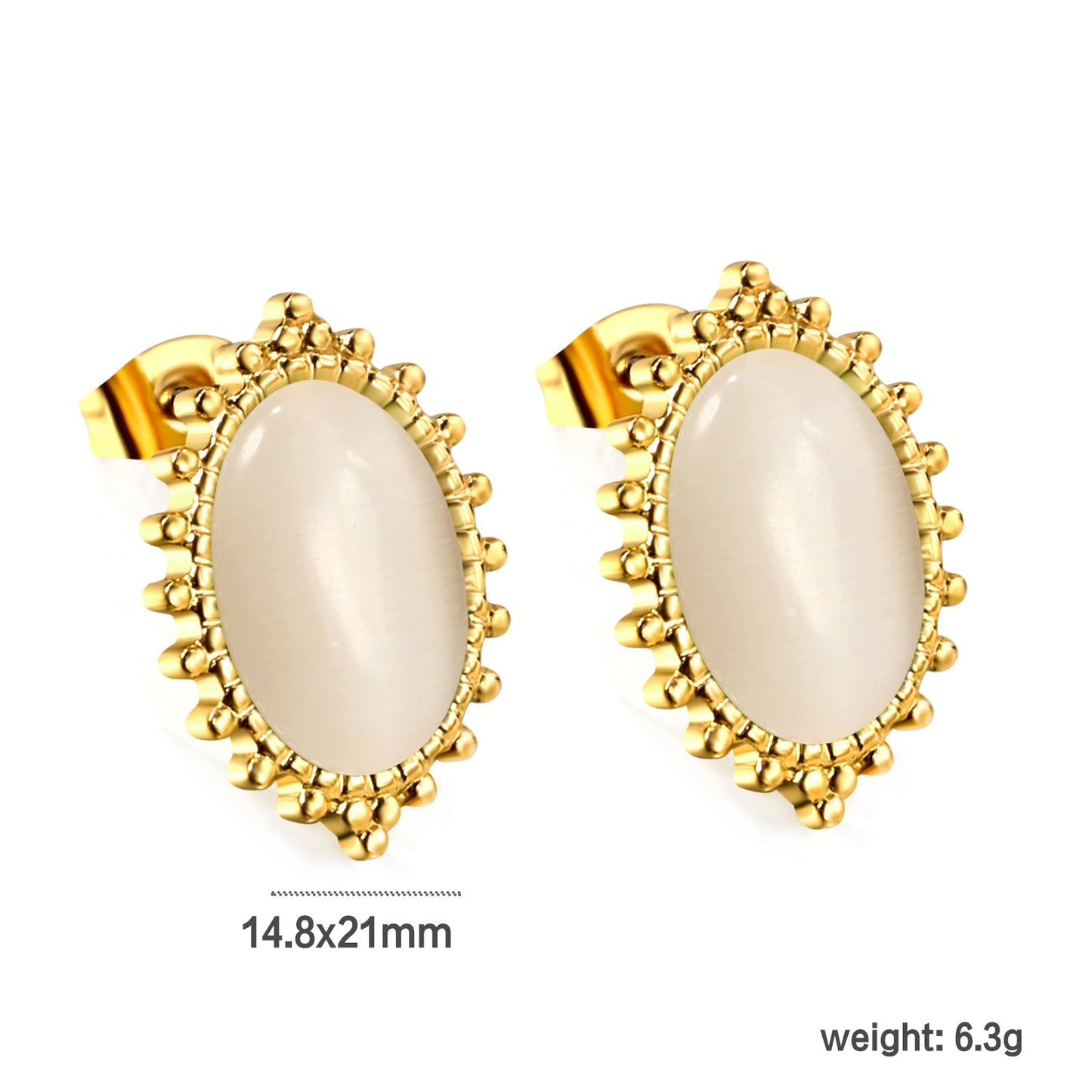 Loose Bead Edge Oval with White / Black / Red / Green Cat's Eye Stones Earrings 14.8*21mm asonjewelry