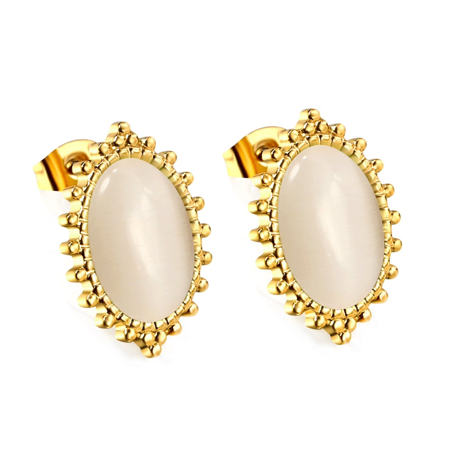 Loose Bead Edge Oval with White / Black / Red / Green Cat's Eye Stones Earrings 14.8*21mm asonjewelry