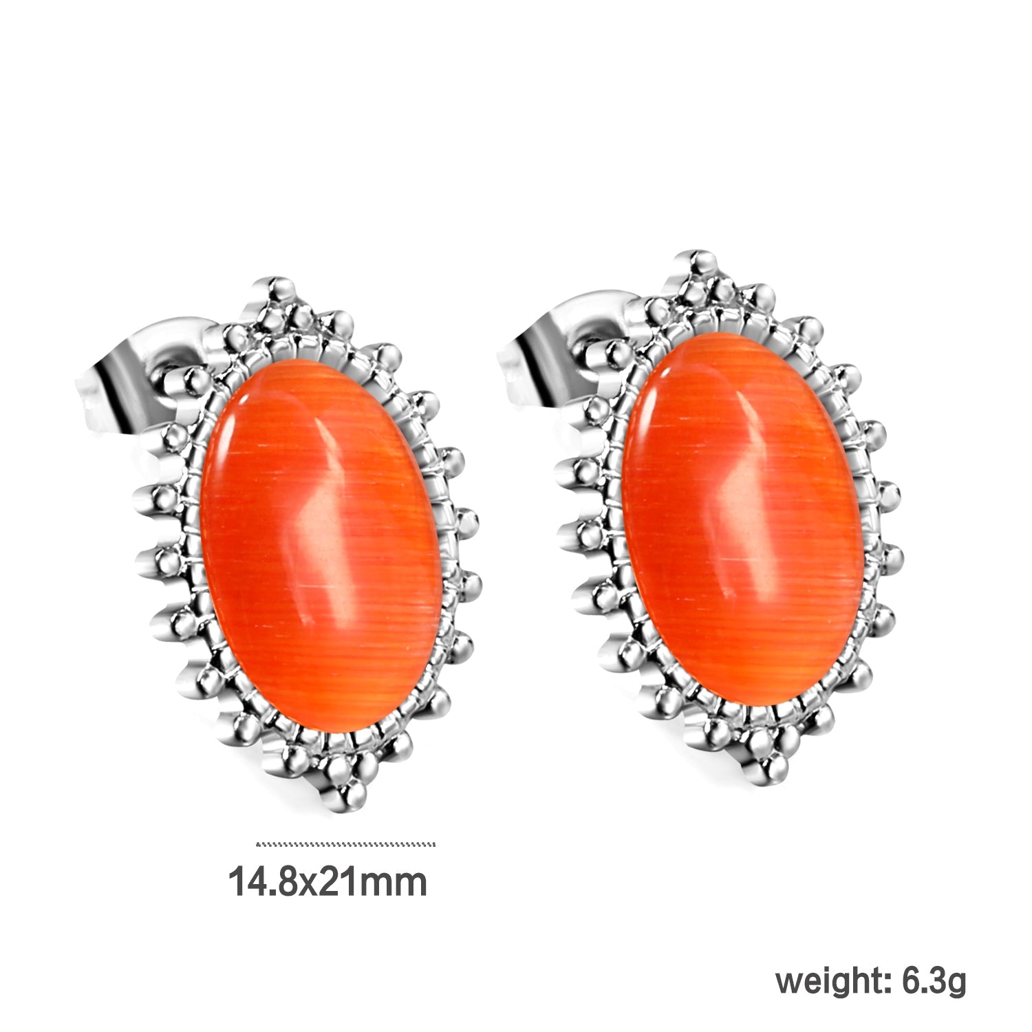 Loose Bead Edge Oval with White / Black / Red / Green Cat's Eye Stones Earrings 14.8*21mm asonjewelry