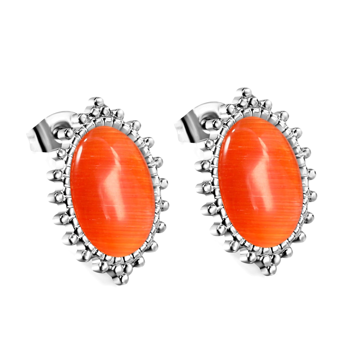 Loose Bead Edge Oval with White / Black / Red / Green Cat's Eye Stones Earrings 14.8*21mm asonjewelry