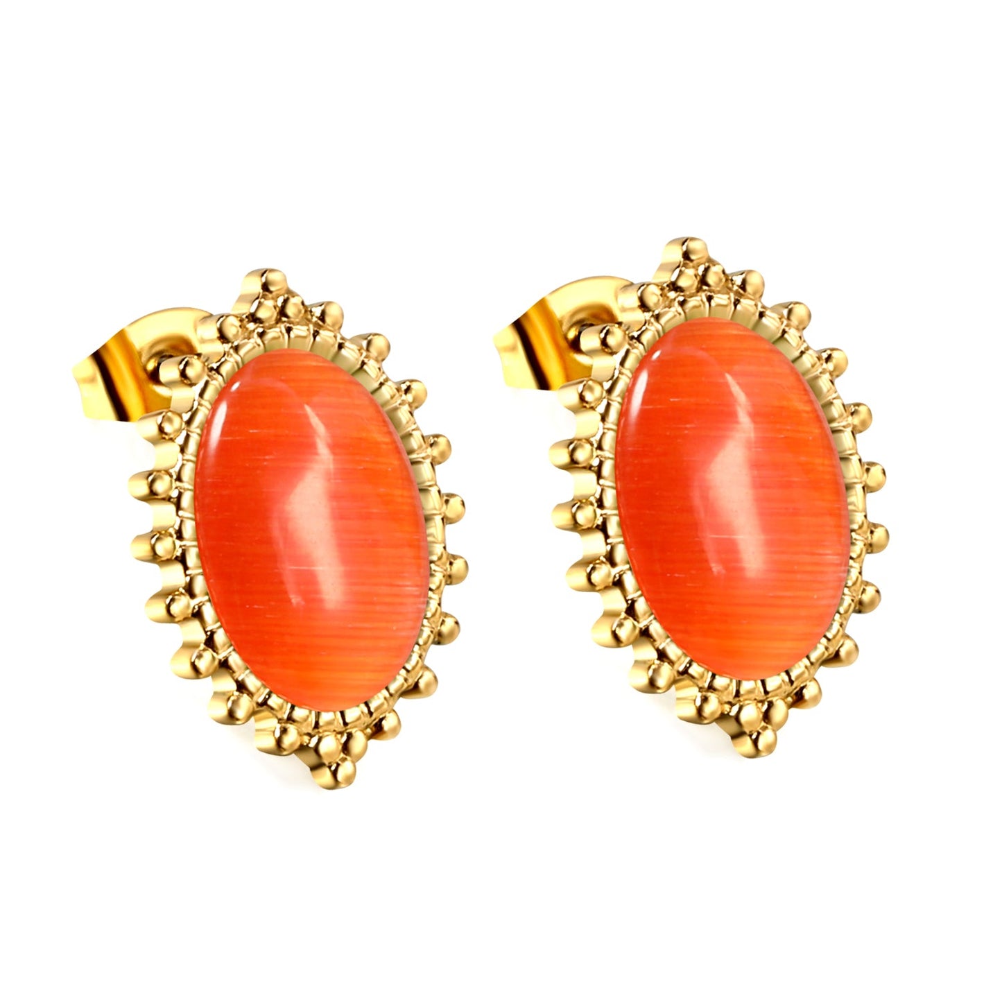 Loose Bead Edge Oval with White / Black / Red / Green Cat's Eye Stones Earrings 14.8*21mm asonjewelry