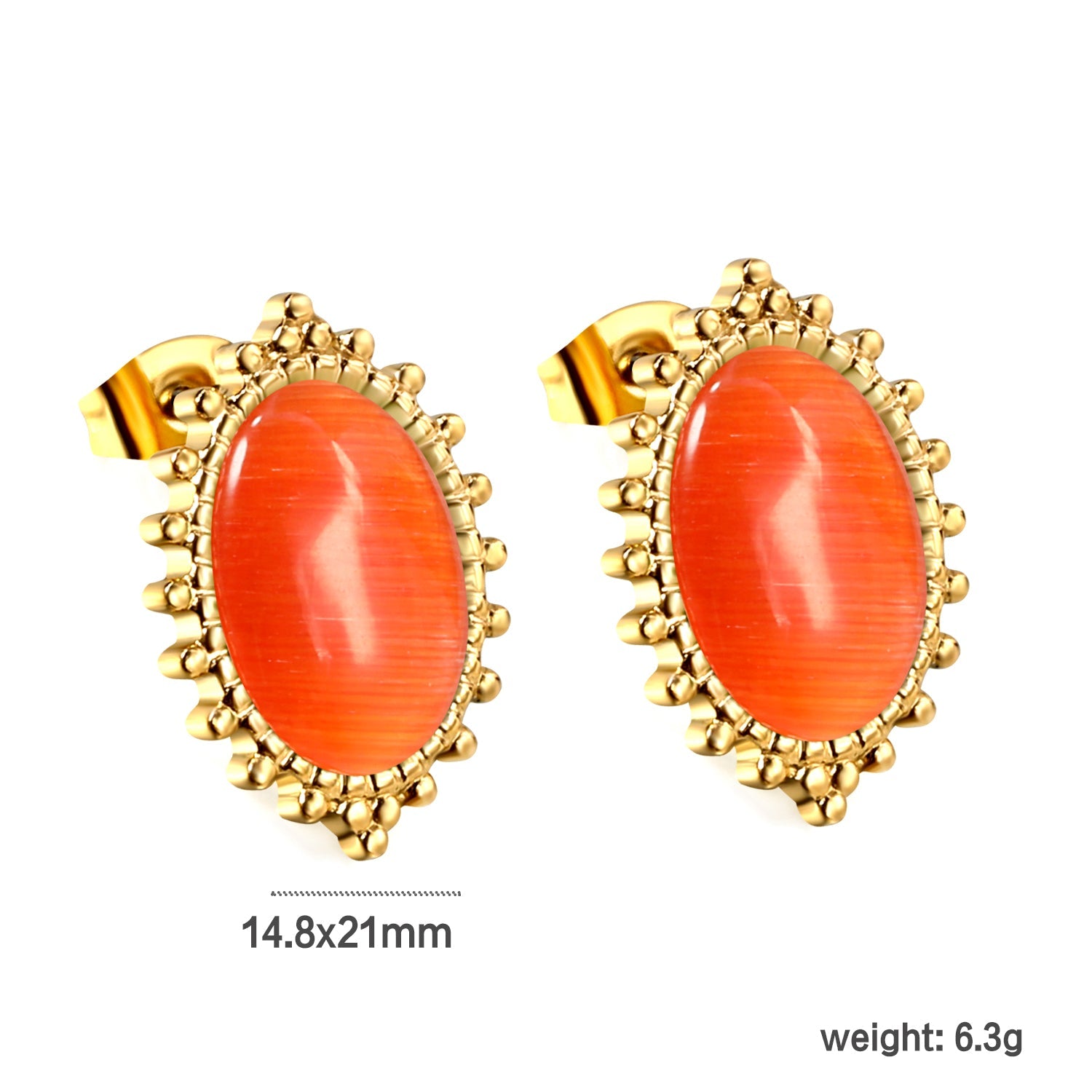 Loose Bead Edge Oval with White / Black / Red / Green Cat's Eye Stones Earrings 14.8*21mm asonjewelry