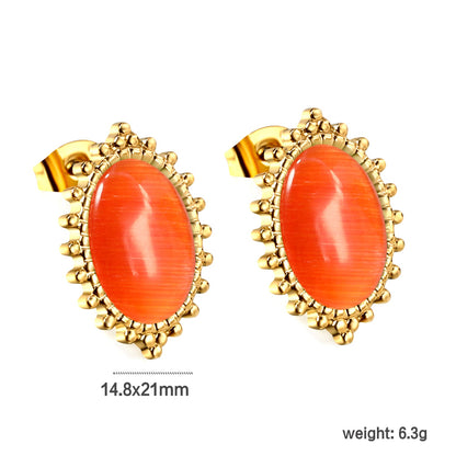 Loose Bead Edge Oval with White / Black / Red / Green Cat's Eye Stones Earrings 14.8*21mm asonjewelry