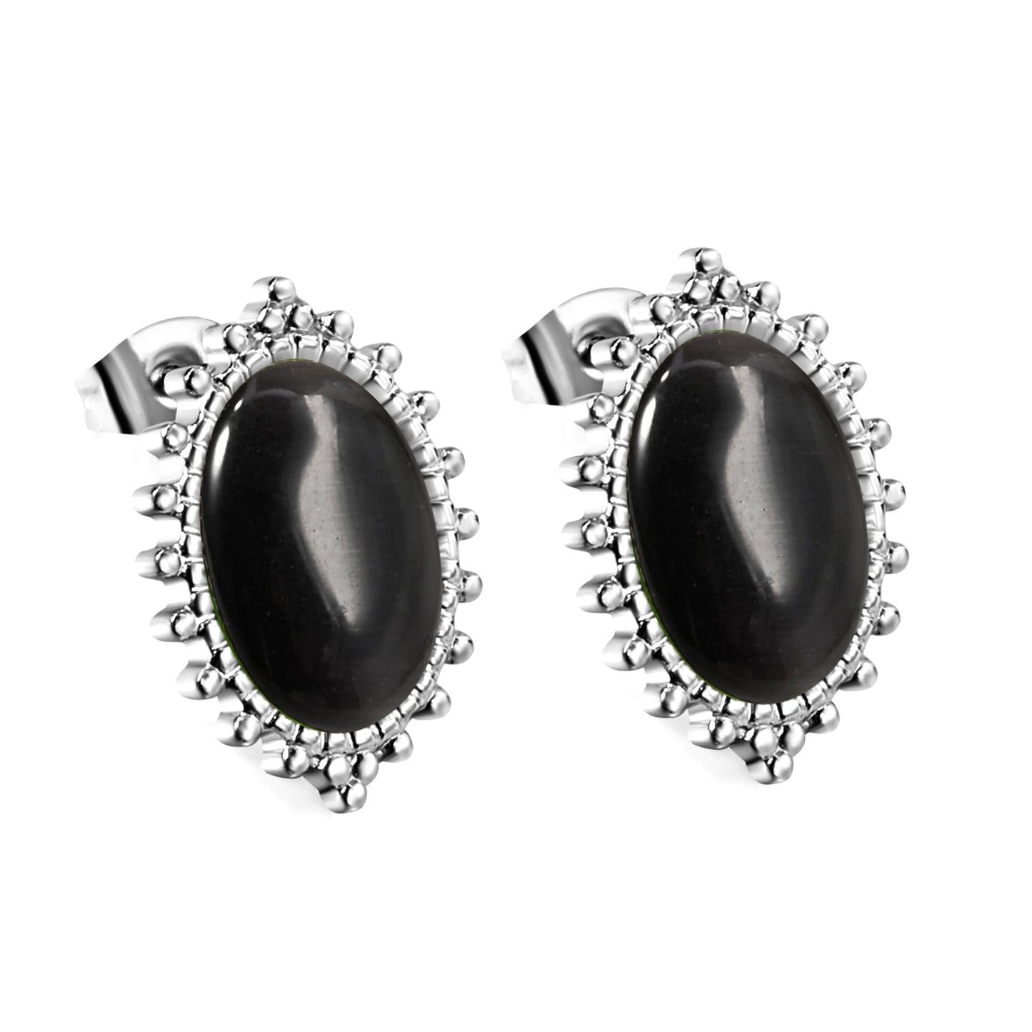 Loose Bead Edge Oval with White / Black / Red / Green Cat's Eye Stones Earrings 14.8*21mm asonjewelry