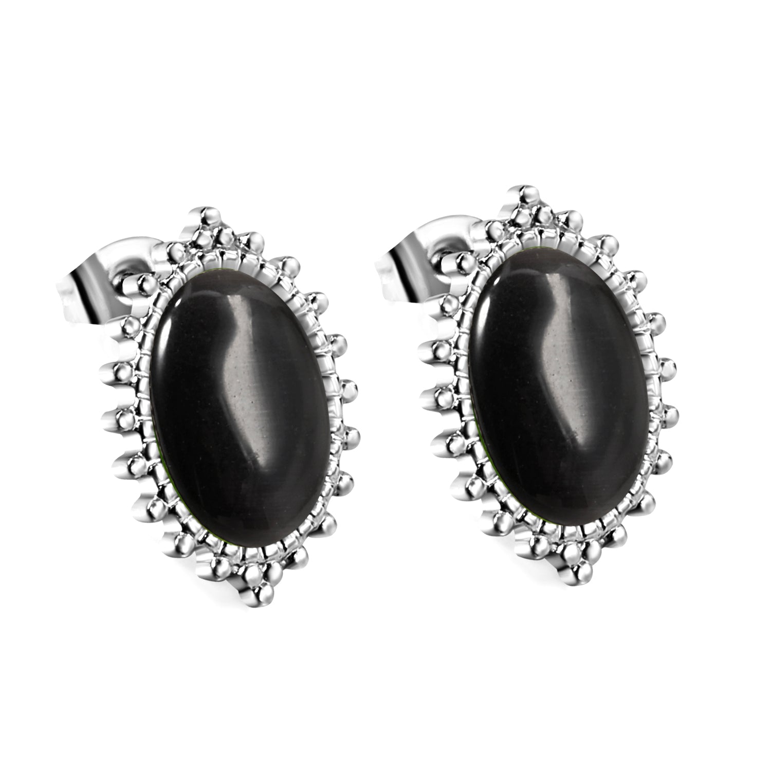 Loose Bead Edge Oval with White / Black / Red / Green Cat's Eye Stones Earrings 14.8*21mm asonjewelry