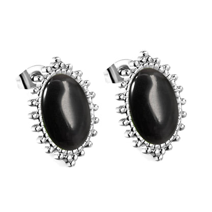 Loose Bead Edge Oval with White / Black / Red / Green Cat's Eye Stones Earrings 14.8*21mm asonjewelry