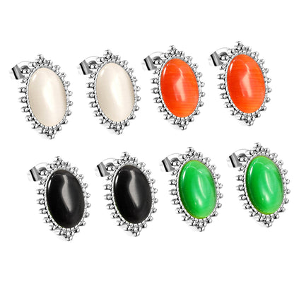 Loose Bead Edge Oval with White / Black / Red / Green Cat's Eye Stones Earrings 14.8*21mm asonjewelry