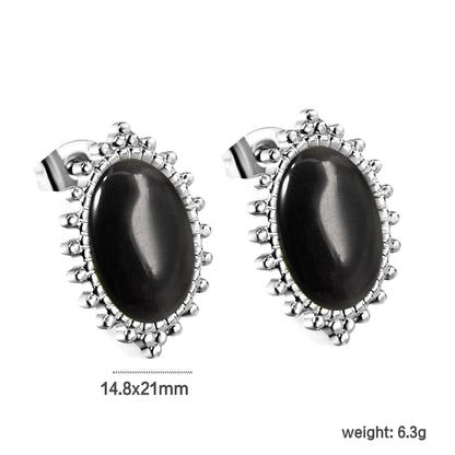 Loose Bead Edge Oval with White / Black / Red / Green Cat's Eye Stones Earrings 14.8*21mm asonjewelry