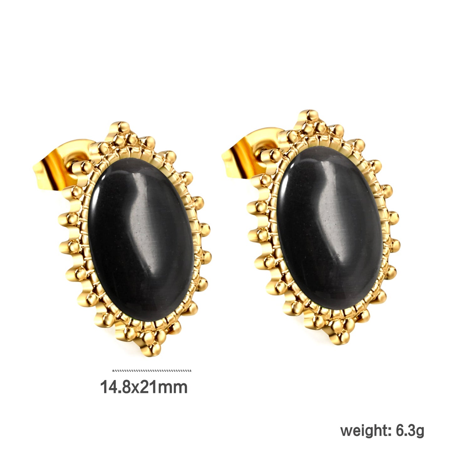 Loose Bead Edge Oval with White / Black / Red / Green Cat's Eye Stones Earrings 14.8*21mm asonjewelry