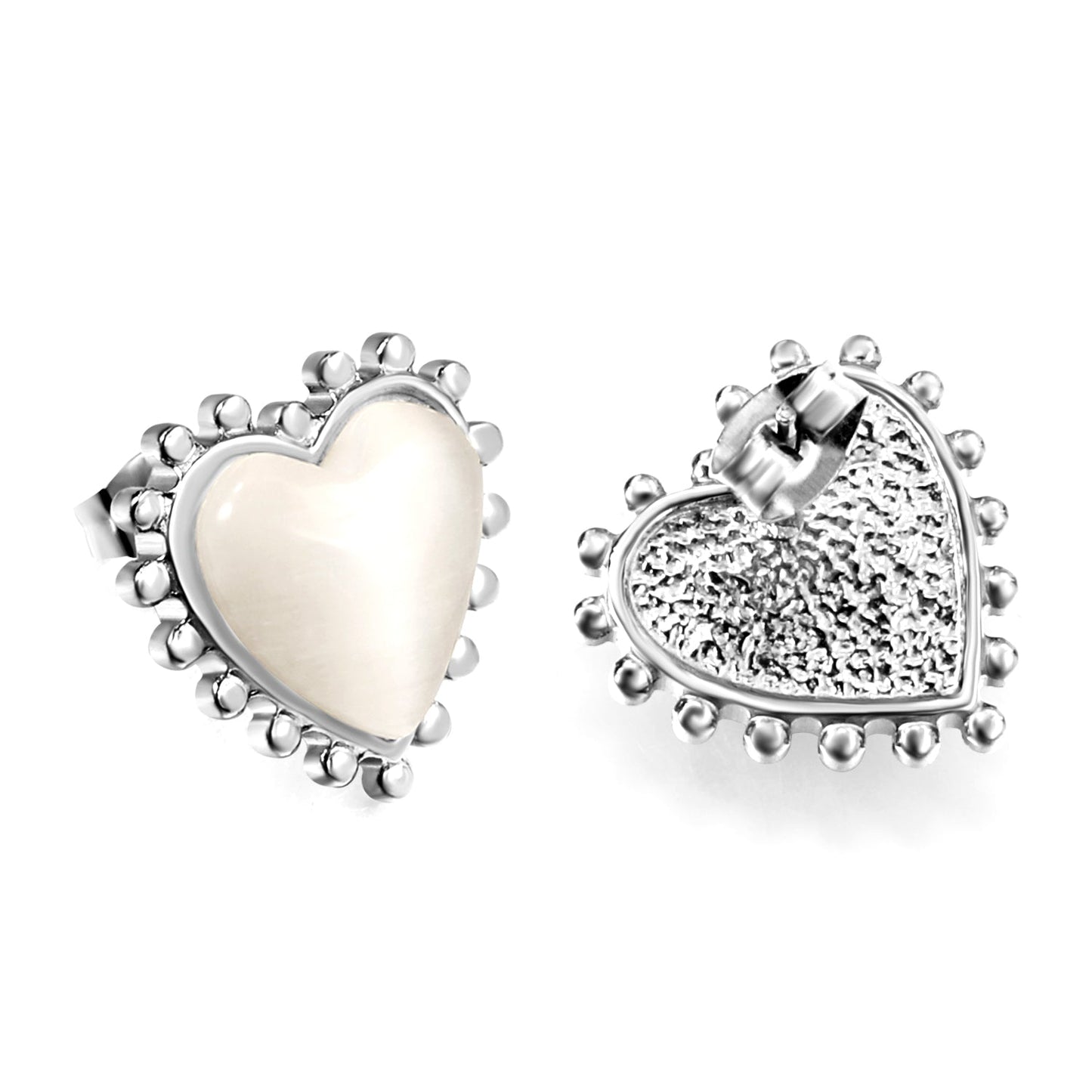 Loose Bead Edge Heart with White / Black / Red / Green Cat's Eye Stones Earrings 17.8*17.5mm asonjewelry