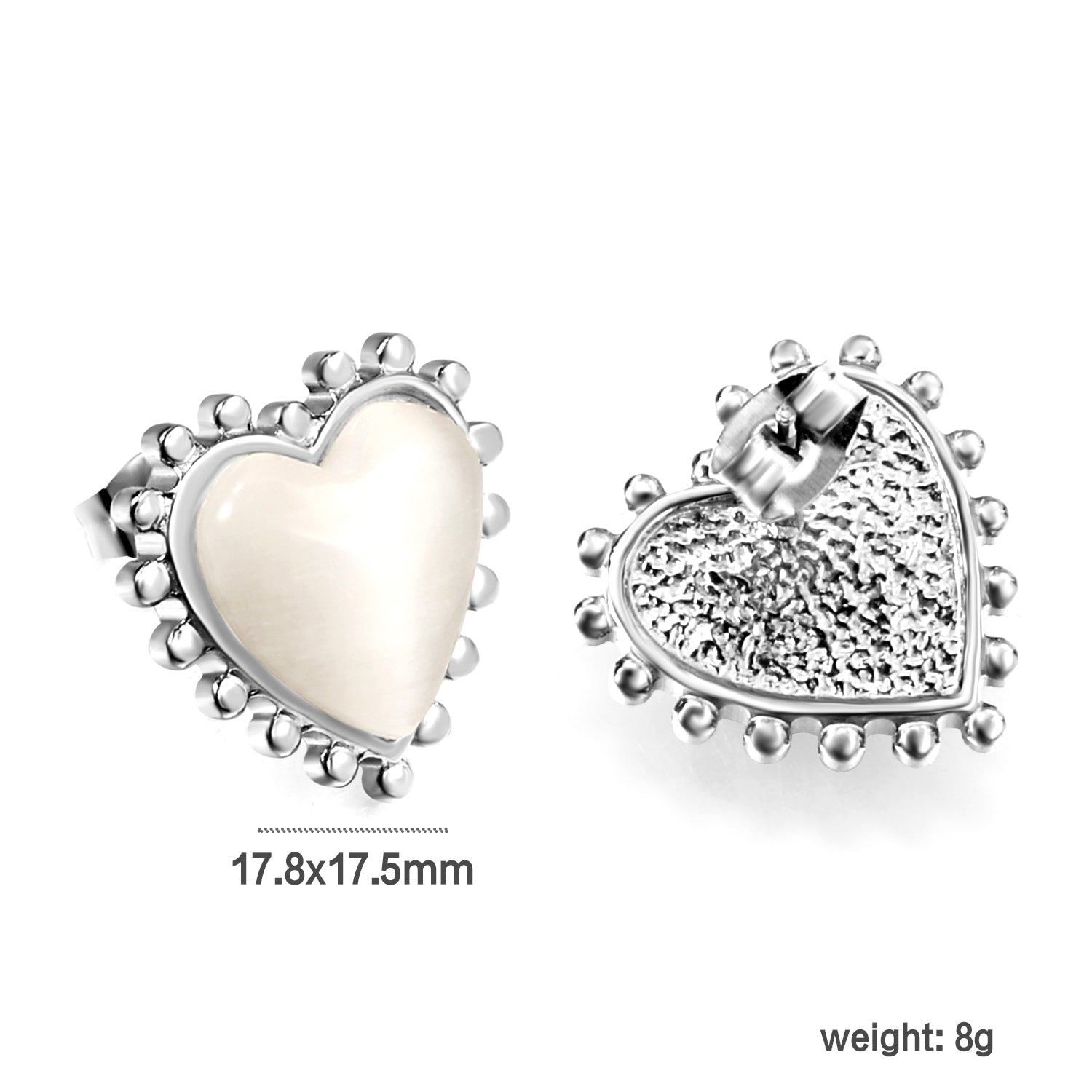 Loose Bead Edge Heart with White / Black / Red / Green Cat's Eye Stones Earrings 17.8*17.5mm asonjewelry