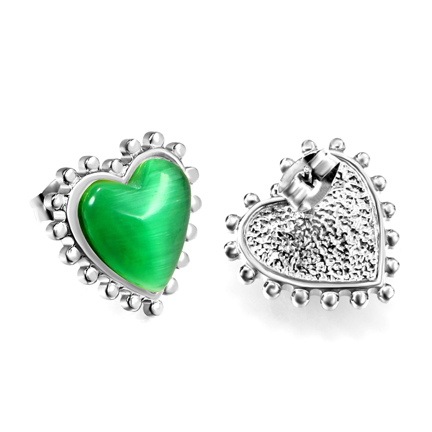 Loose Bead Edge Heart with White / Black / Red / Green Cat's Eye Stones Earrings 17.8*17.5mm asonjewelry