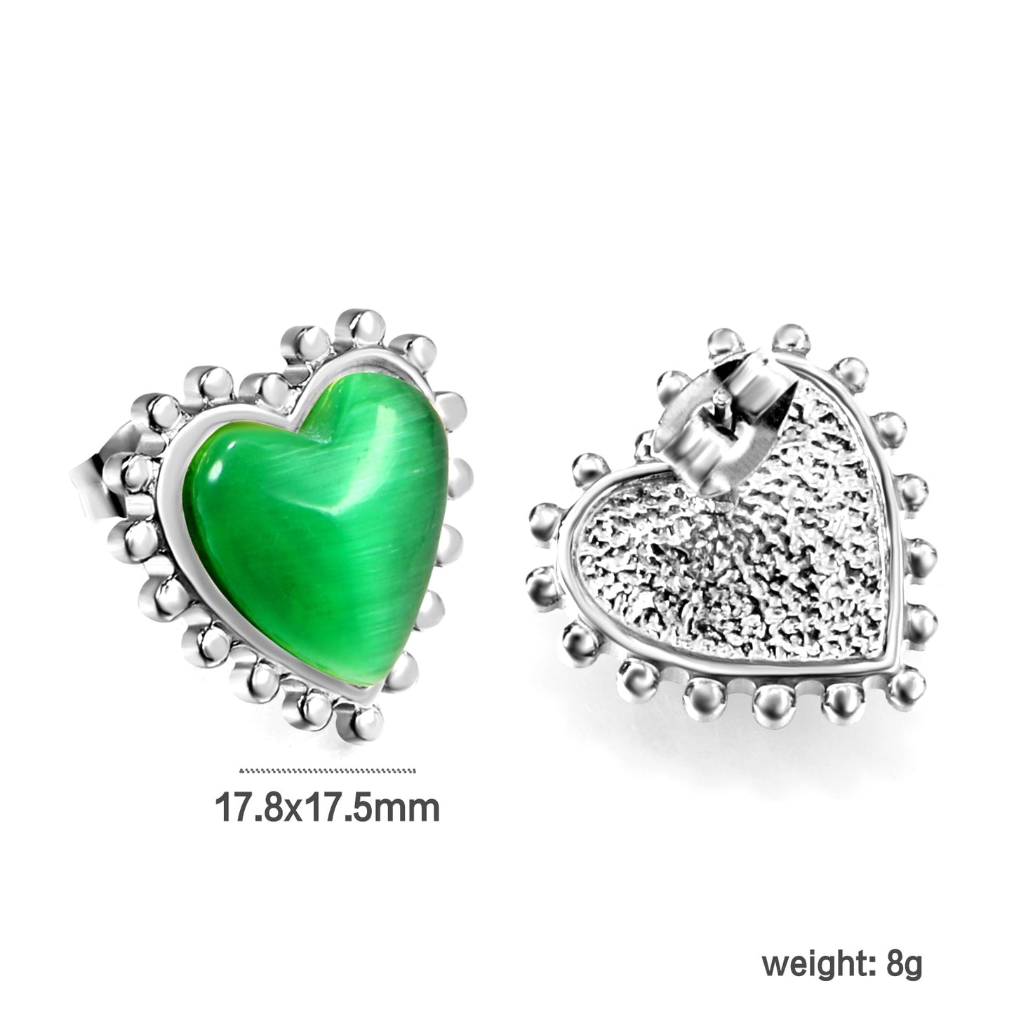 Loose Bead Edge Heart with White / Black / Red / Green Cat's Eye Stones Earrings 17.8*17.5mm asonjewelry