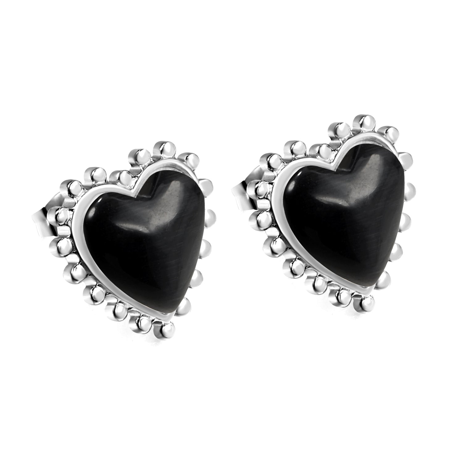 Loose Bead Edge Heart with White / Black / Red / Green Cat's Eye Stones Earrings 17.8*17.5mm asonjewelry
