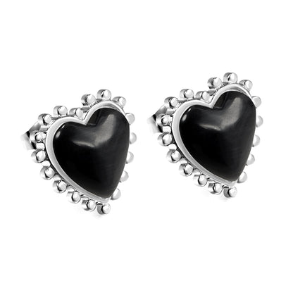 Loose Bead Edge Heart with White / Black / Red / Green Cat's Eye Stones Earrings 17.8*17.5mm asonjewelry