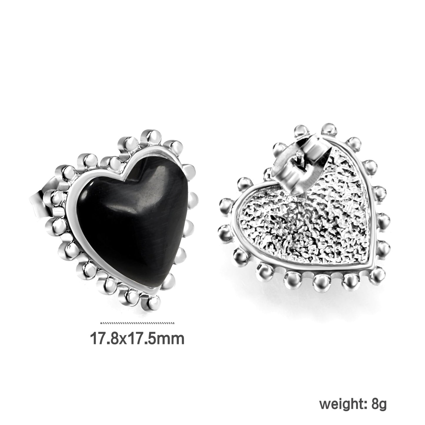 Loose Bead Edge Heart with White / Black / Red / Green Cat's Eye Stones Earrings 17.8*17.5mm asonjewelry