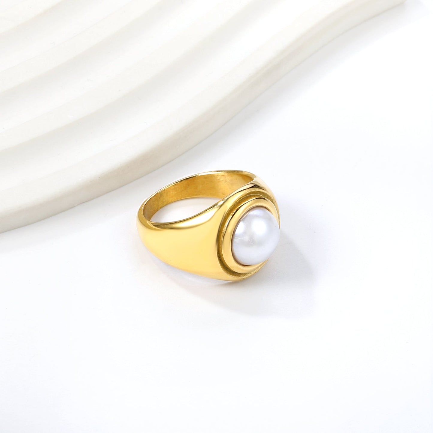 Cast Ring & Round White Pearl Ring asonjewelry