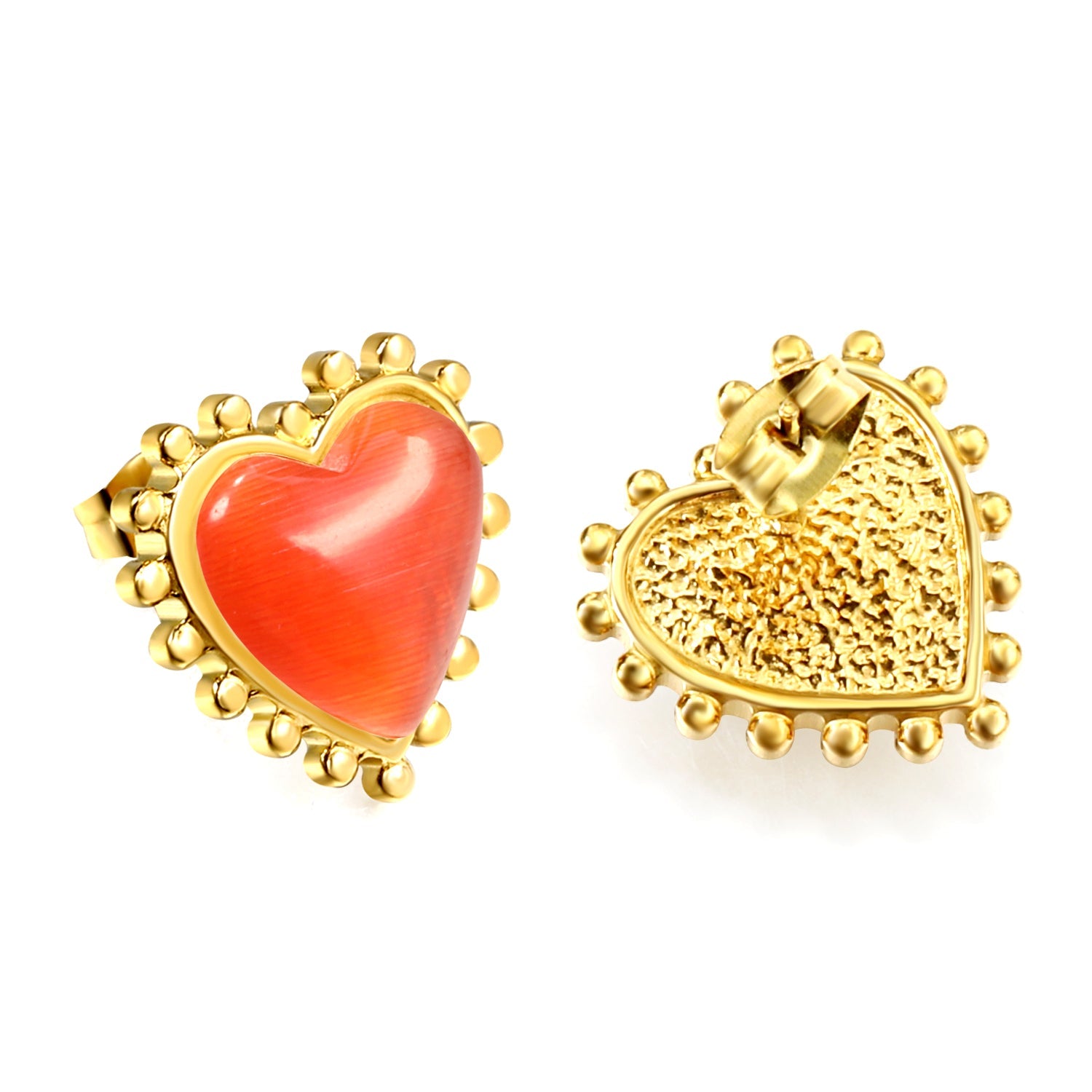 Loose Bead Edge Heart with White / Black / Red / Green Cat's Eye Stones Earrings 17.8*17.5mm asonjewelry