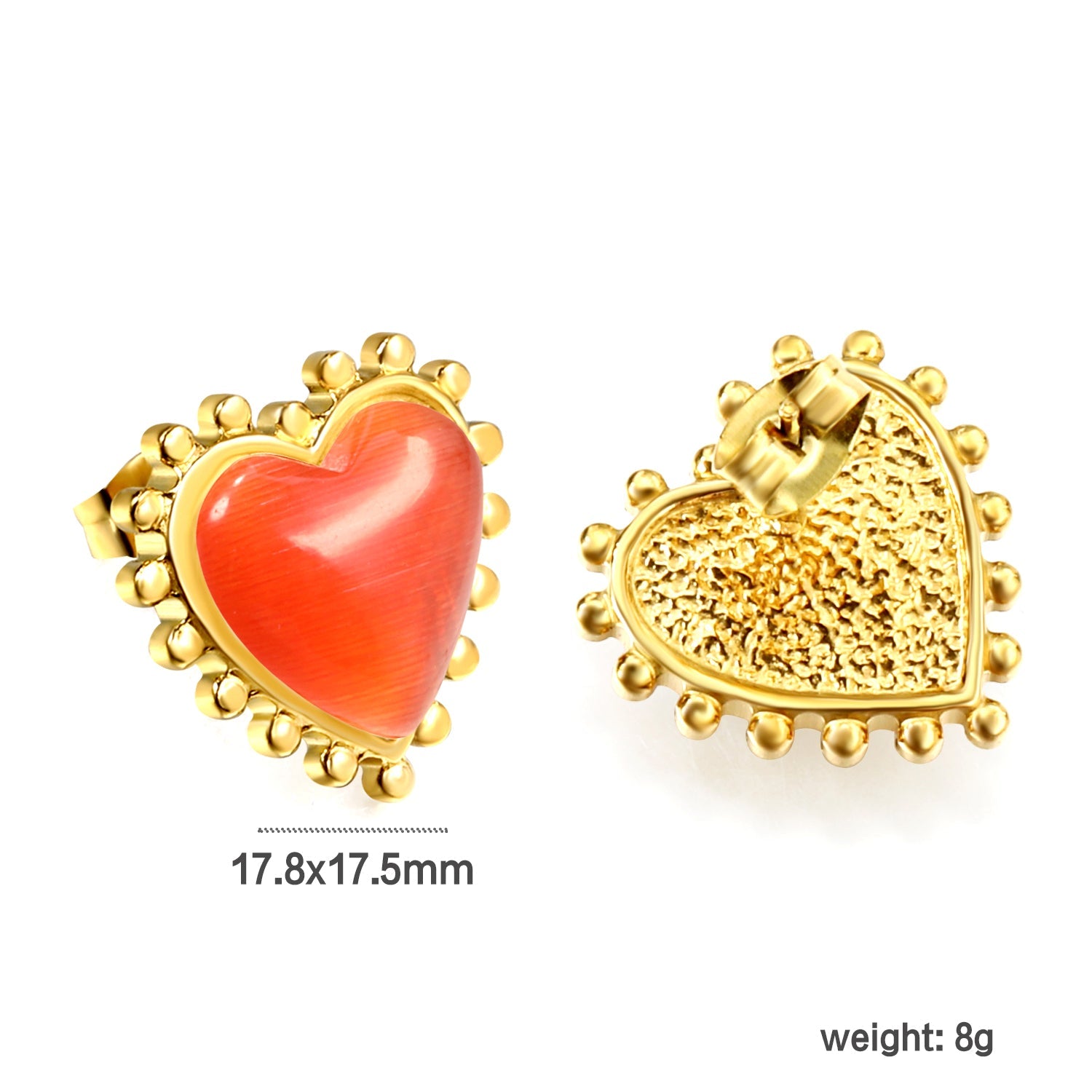 Loose Bead Edge Heart with White / Black / Red / Green Cat's Eye Stones Earrings 17.8*17.5mm asonjewelry