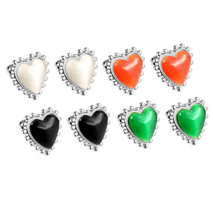 Loose Bead Edge Heart with White / Black / Red / Green Cat's Eye Stones Earrings 17.8*17.5mm asonjewelry