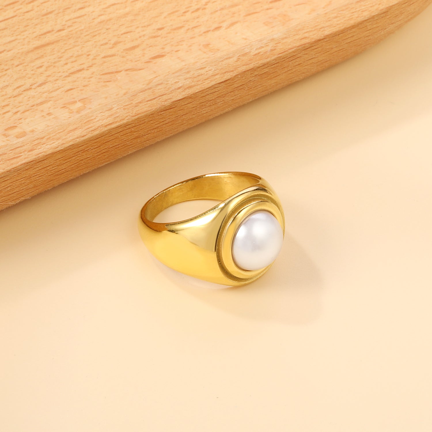 Cast Ring & Round White Pearl Ring asonjewelry