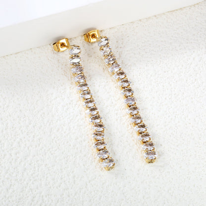 Earrings oval white diamonds Length 5.5cm Gold/Steel asonjewelry
