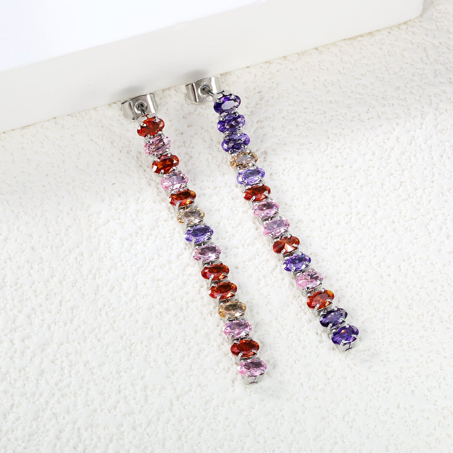 Earrings oval white diamonds Length 5.5cm Gold/Steel asonjewelry