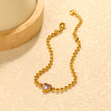 8.6*8.6mm white/light purple/pomegranate red zirconia 3mm bead chain 18+3cm+6mm round pendant bracelet