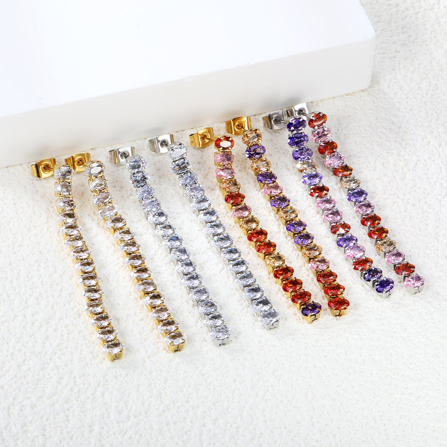 Earrings oval white diamonds Length 5.5cm Gold/Steel asonjewelry