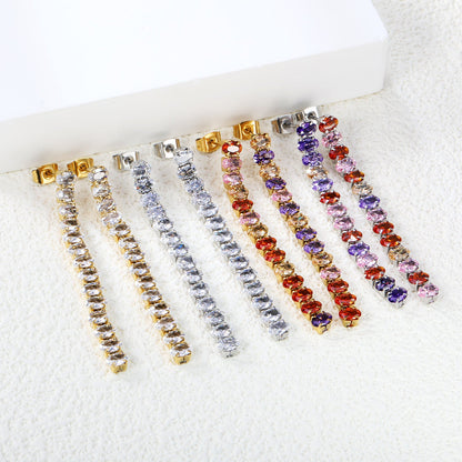 Earrings oval white diamonds Length 5.5cm Gold/Steel asonjewelry