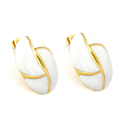 Oval White / Black Drip Earrings with Trim 19.2*27.9mm asonjewelry
