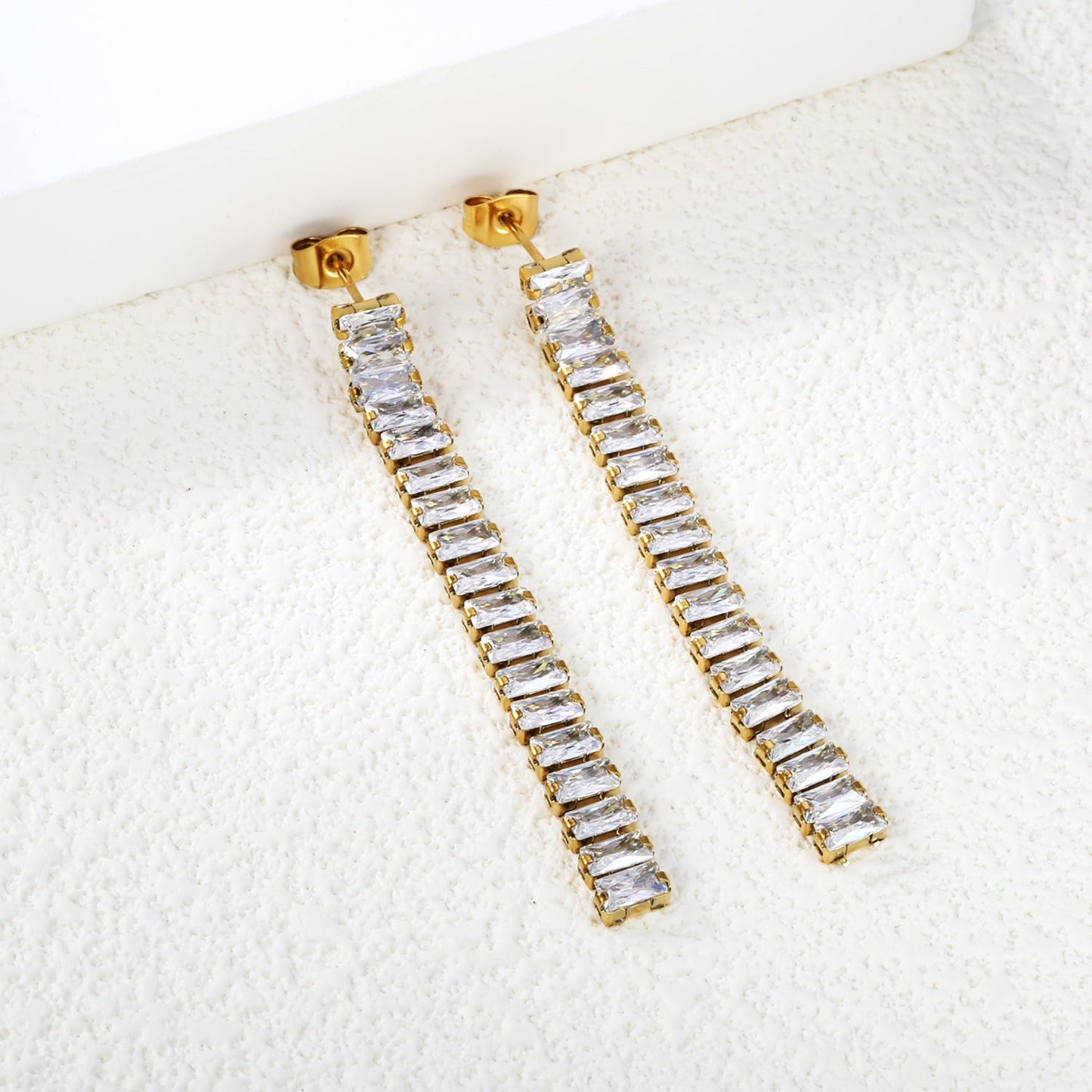 Earrings 5.83mm rectangle white/mixed color diamonds 5.5cm gold/steel color asonjewelry