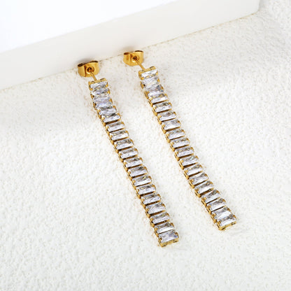 Earrings 5.83mm rectangle white/mixed color diamonds 5.5cm gold/steel color asonjewelry