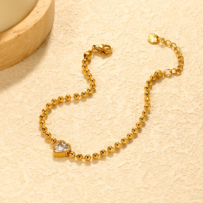 8.6*8.6mm white/light purple/pomegranate red zirconia 3mm bead chain 18+3cm+6mm round pendant bracelet asonjewelry