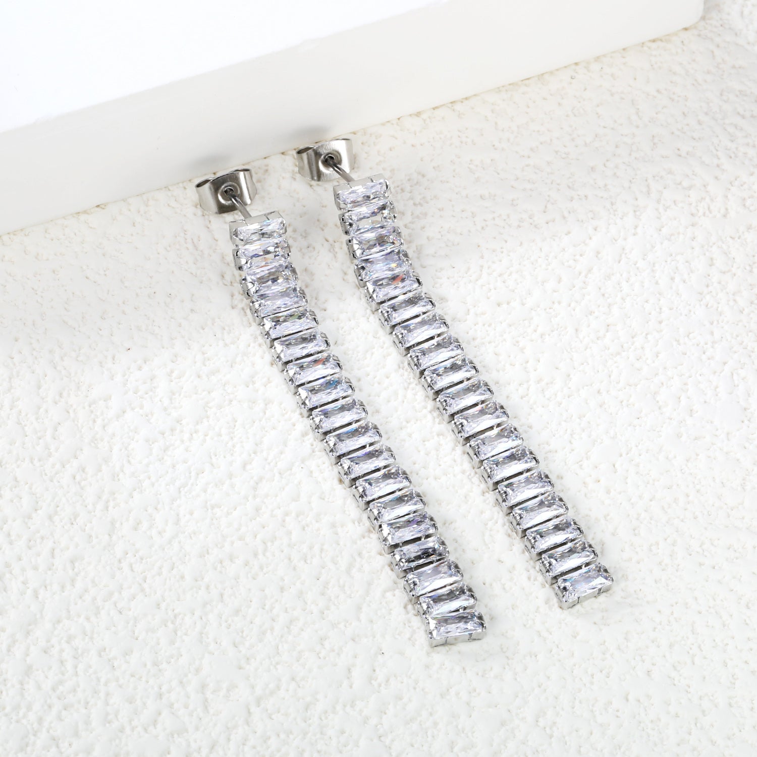 Earrings 5.83mm rectangle white/mixed color diamonds 5.5cm gold/steel color asonjewelry