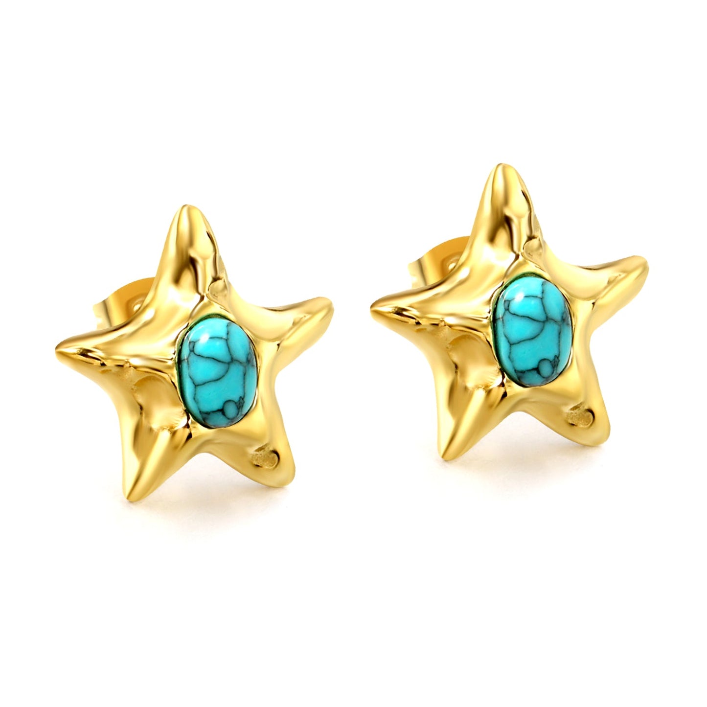 Starfish Pitted Faceted with Oval Blue Turquoise Earrings 21.7mm asonjewelry