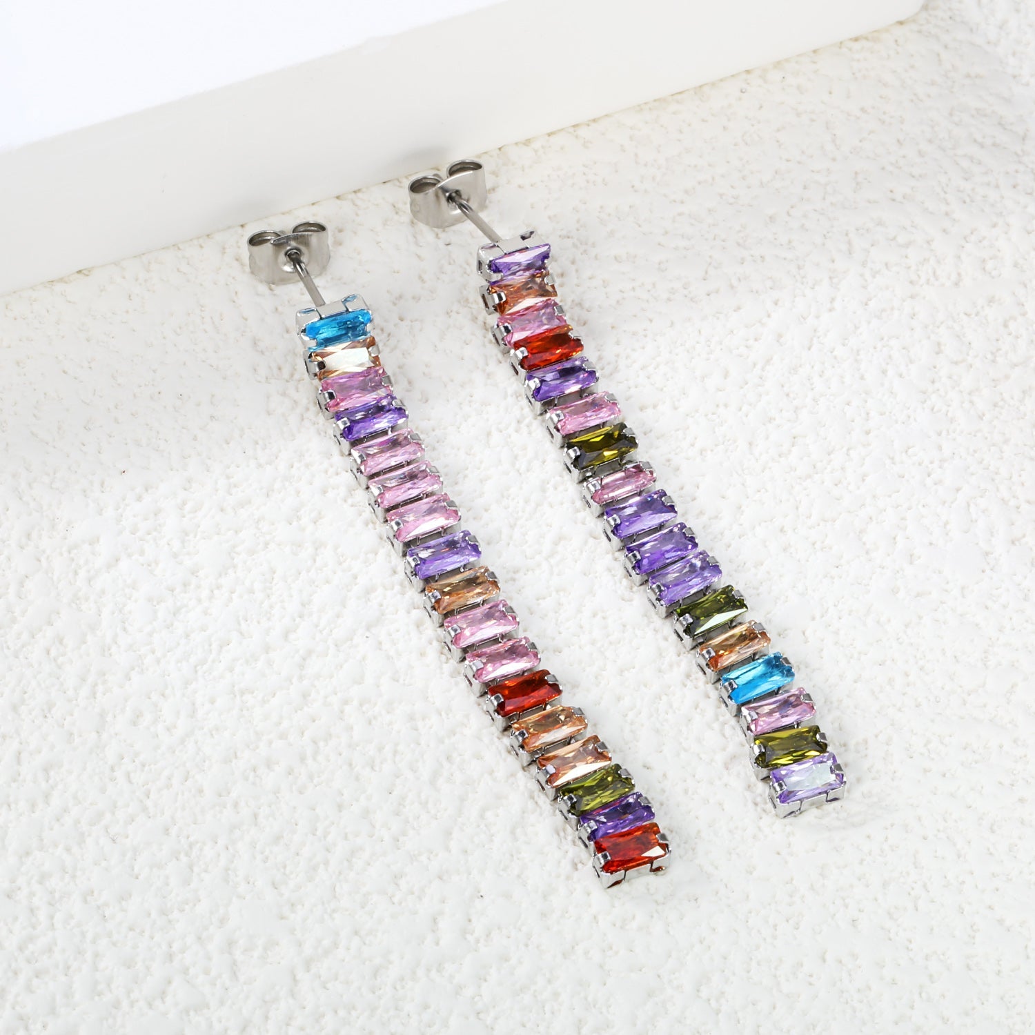 Earrings 5.83mm rectangle white/mixed color diamonds 5.5cm gold/steel color asonjewelry
